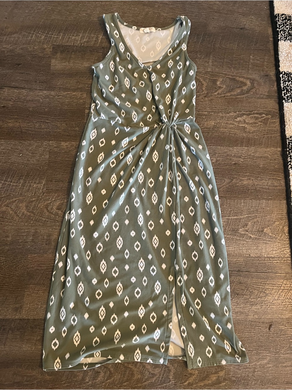 Ultra Flirt Olive Green Maxi Dress with White Diamond Print
